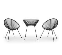 vidaXL Ensemble de jardin 3 pièces PVC rotin noir