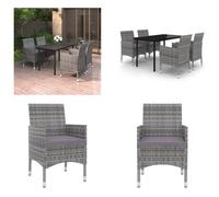 vidaXL Ensemble de jardin 5 pièces avec coussins Poly Rattan et verre - Garniture de jardin - Garniture de jardin - Garniture Pour Extérieur - Table Et Chaise De Jardin