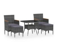 vidaXL Ensemble de jardin 5 pièces Poly rotin et verre trempé Gris
