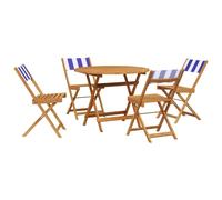 vidaXL Ensemble de jardin 5 pièces tissu et bois massif bleu et blanc