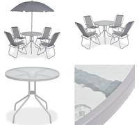 vidaXL Ensemble de jardin 6 pièces Acier et Textilène Gris - Ensemble de table de salle à manger - Ensemble de table de salle à manger - Ensemble de table de salle à manger pour l'extérieur - Ensemble