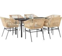vidaXL Ensemble de jardin 7 pièces avec coussins Marron Poly rotin Verre