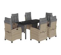 vidaXL Ensemble de jardin 7 pièces avec coussins Mélange beige Poly rotin