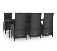 vidaXL Ensemble de jardin 7 pièces en poly rotin Noir et gris avec coussins