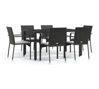 vidaXL Ensemble de jardin 7 pièces avec coussins Noir Poly Rattan