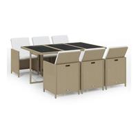 vidaXL Ensemble de jardin 7 pièces avec coussins Poly rotin Beige