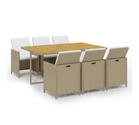 vidaXL Ensemble de jardin 7 pièces avec coussins Poly rotin Beige