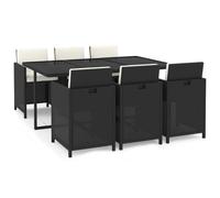 vidaXL Ensemble de jardin 7 pièces avec coussins Poly rotin noir