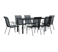 vidaXL Ensemble de jardin 7 pièces noir acier et textilène