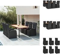 vidaXL Ensemble de jardin 7 pièces noir poly rotin & bois massif acacia - Ensemble de meubles de jardin