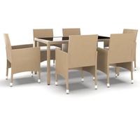 vidaXL Ensemble de jardin 7 pièces Poly rotin et verre trempé Beige