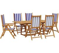 vidaXL Ensemble de jardin 7 pièces tissu et bois massif bleu et blanc