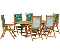 vidaXL Ensemble de jardin 7 pièces tissu et bois massif motif feuilles