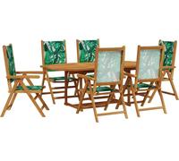 vidaXL Ensemble de jardin 7 pièces tissu et bois massif motif feuilles