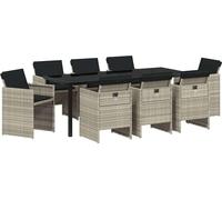 vidaXL Ensemble de jardin 9 pcs gris clair Poly-Rotin