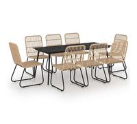vidaXL Ensemble de jardin 9 pièces Poly rotin et verre