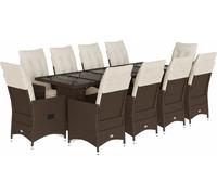 vidaXL Ensemble de jardin bistrot 11 pièces avec coussins Marron Poly rotin