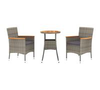 vidaXL Ensemble de jardin bistrot 3 pièces avec coussins Gris Poly rotin
