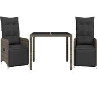 vidaXL Ensemble de jardin bistrot 3 pièces avec coussins Gris Poly rotin