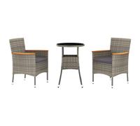 vidaXL Ensemble de jardin bistrot 3 pièces avec coussins Gris Poly rotin