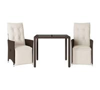 vidaXL Ensemble de jardin bistrot 3 pièces avec coussins Marron Poly rotin