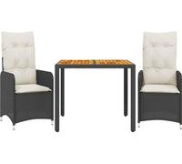vidaXL Ensemble de jardin bistrot 3 pièces avec coussins noir Poly rotin