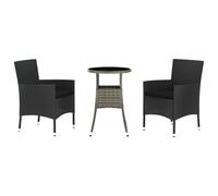 vidaXL Ensemble de jardin bistrot 3 pièces avec coussins noir Poly rotin
