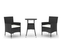 vidaXL – Ensemble bistrot de jardin 3 pièces avec coussins – Poly rotin – Noir