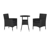 vidaXL Ensemble de jardin bistrot 3 pièces avec coussins noir Poly rotin