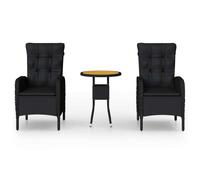 vidaXL Ensemble de jardin bistrot 3 pièces Poly rotin noir