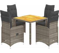 vidaXL Ensemble de jardin bistrot 5 pièces avec coussins Gris Poly rotin