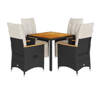 vidaXL Ensemble de jardin bistrot 5 pièces avec coussins noir Poly rotin