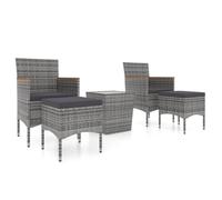 vidaXL Ensemble de jardin bistrot 5 pièces Poly rotin et verre trempé Gris