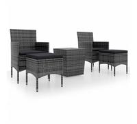 vidaXL Ensemble de jardin bistrot 5 pièces – Poly rotin et verre trempé – Gris