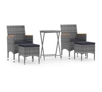 vidaXL Ensemble de jardin bistrot 5 pièces Poly rotin et verre trempé Gris
