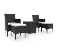 vidaXL Ensemble de jardin bistrot 5 pièces poly rotin et verre trempé noir