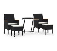 vidaXL Ensemble de jardin bistrot 5 pièces poly rotin et verre trempé noir