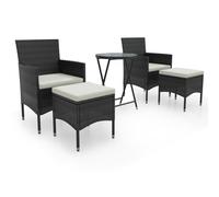 vidaXL Ensemble de jardin bistrot 5 pièces poly rotin et verre trempé noir
