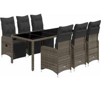 vidaXL Ensemble de jardin bistrot 7 pièces avec coussins Gris Poly rotin