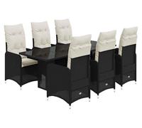 vidaXL Ensemble de jardin bistrot 7 pièces avec coussins noir poly rotin