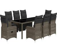 vidaXL Ensemble de jardin bistrot 9 pièces avec coussins Gris Poly rotin