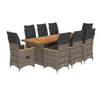 vidaXL Ensemble de jardin bistrot 9 pièces avec coussins Gris Poly rotin