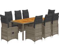 vidaXL Ensemble de jardin bistrot 9 pièces avec coussins Gris Poly rotin