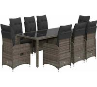 vidaXL Ensemble de jardin bistrot 9 pièces avec coussins Gris Poly rotin