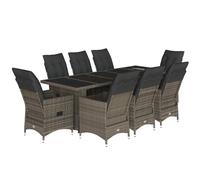 vidaXL Ensemble de jardin bistrot 9 pièces avec coussins Gris Poly rotin