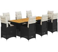 vidaXL Ensemble de jardin bistrot 9 pièces avec coussins noir poly rotin
