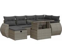 vidaXL Ensemble de jardin 8 pièces canapé avec coussins Gris poly rotin Acacia