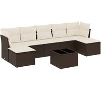 vidaXL Ensemble de jardin 8 pièces 7 personnes avec coussins poly rotin Marron 117 x 289 x 69 cm