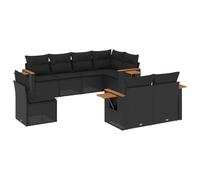 vidaXL Ensemble de jardin canapé 8 pièces avec coussins noir poly rotin