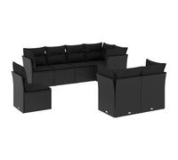 vidaXL Ensemble de jardin canapé 8 pièces avec coussins noir poly rotin
